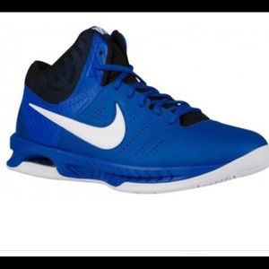 Blue white and black men’s Nike basketball shoes.